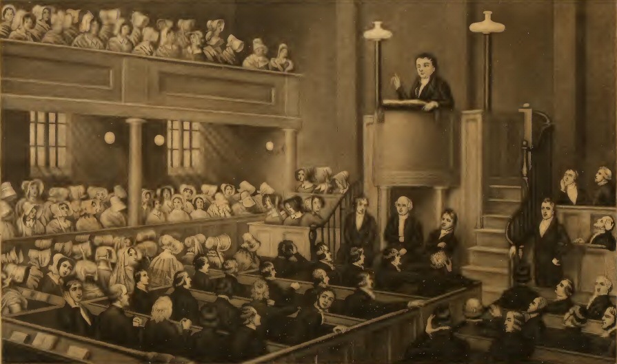 Christmas Evans preaching to a crowded Welsh chapel congregation