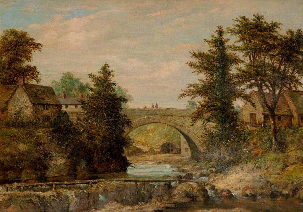 William R. Stone painting of Rhayader Bridge over the River Wye, c.1890